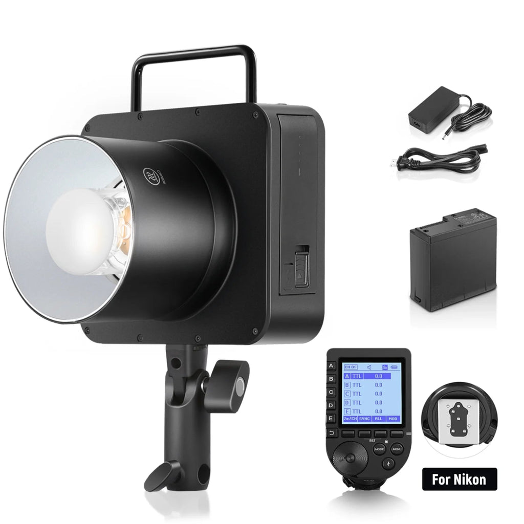 Neewer Q4 400Ws 2.4G TTL studio flash with adjustable head and control panel for professional photography lighting.