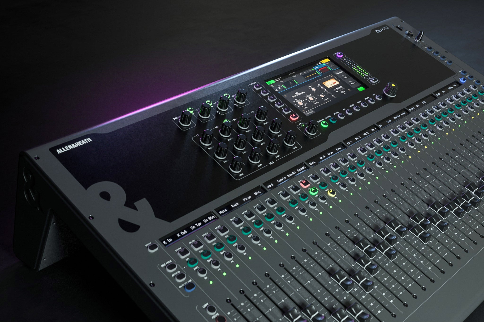 Allen & Heath Qu-7D digital mixer with touchscreen interface and multiple input channels, shown in the product image.
