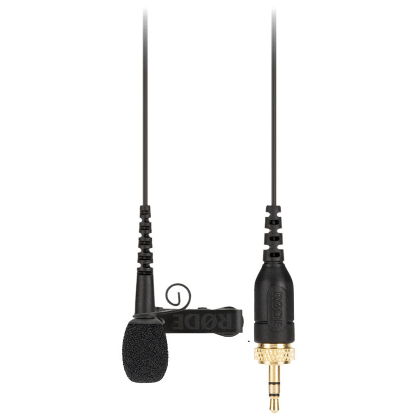Rode RodeLink Lav Lavalier Microphone kit with wireless transmitter and receiver, suitable for professional audio recording.