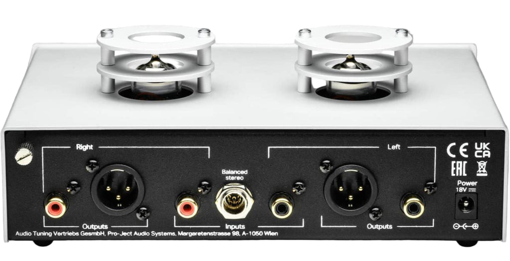 Pro-Ject Tube Box S3 B phono preamp with tube design and control knobs, used for enhancing vinyl record audio quality.