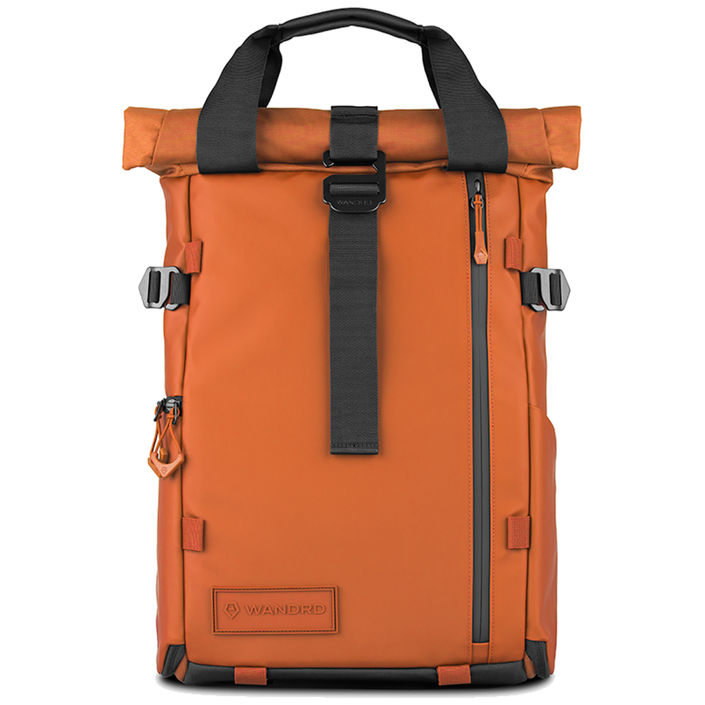 Wandrd Prvke 15L orange photo bundle bag with front view, designed for video equipment and camera gear storage.