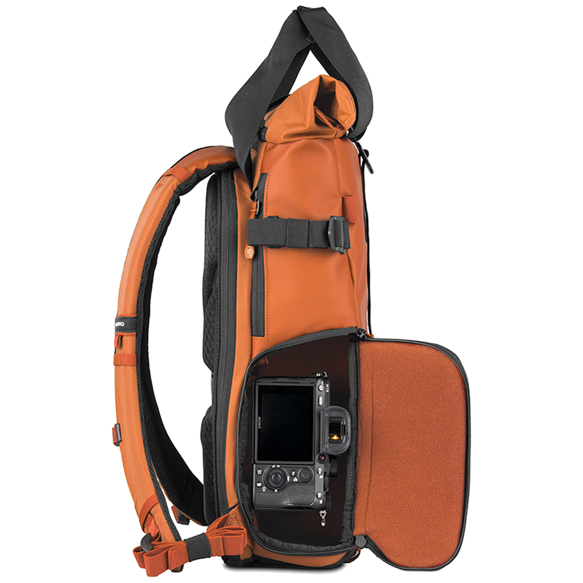 Wandrd Prvke 15L photo bundle camera bag in Sedona Orange with side access for video equipment and gear storage.