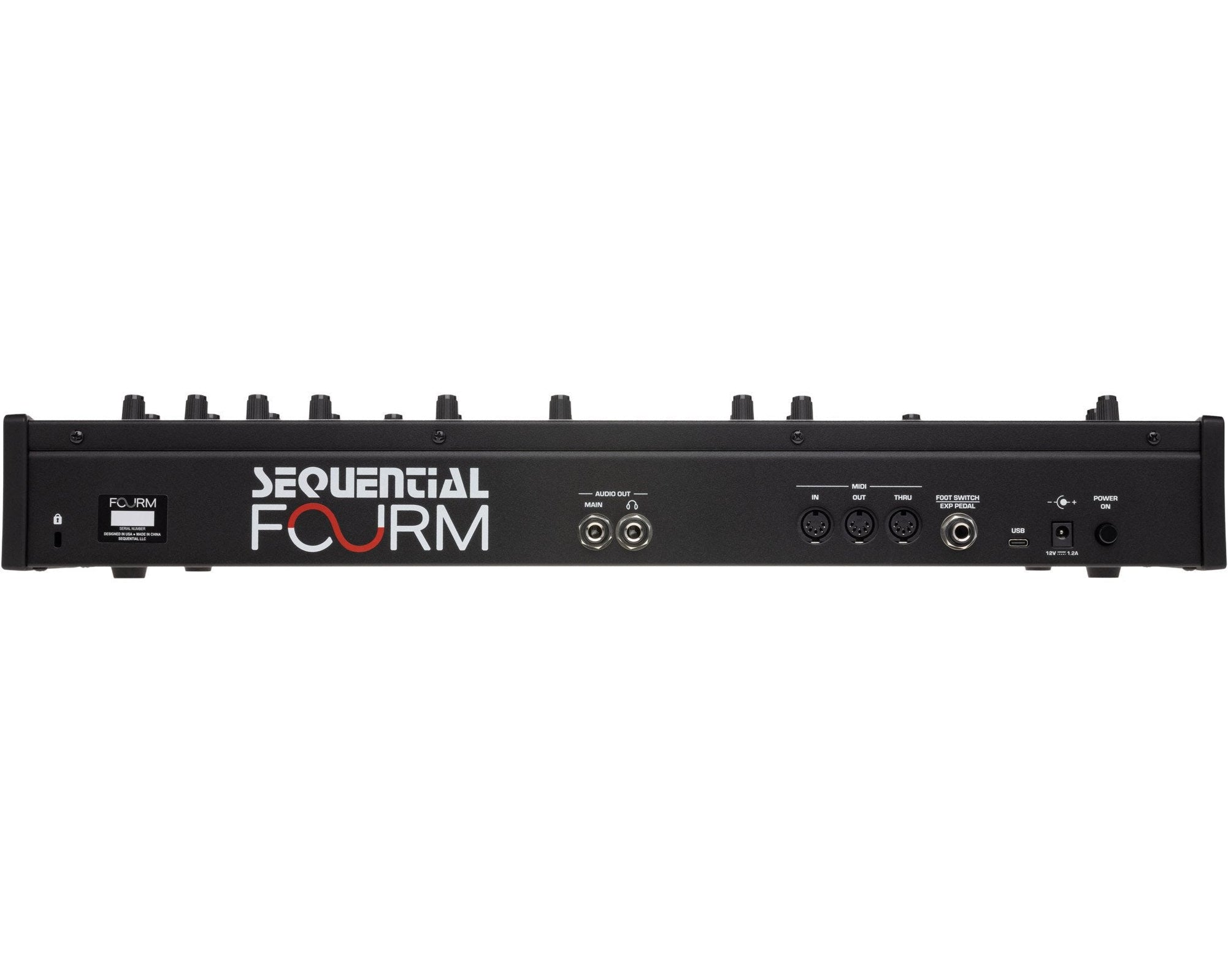 Sequential Fourm keyboard synthesizer with multiple knobs and keys, showcasing its sleek, modern design and control interface.