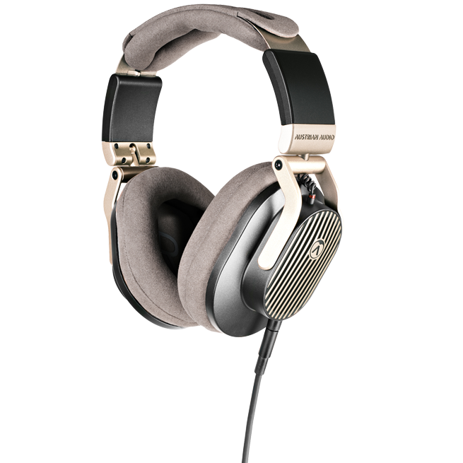 Austrian Audio The Arranger wired headphones with over-ear design and black finish, featuring cushioned ear cups and adjustable headband.