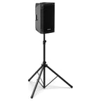 Mackie Thrash12v2 pole-mounted on a Mackie T100 tripod speaker stand