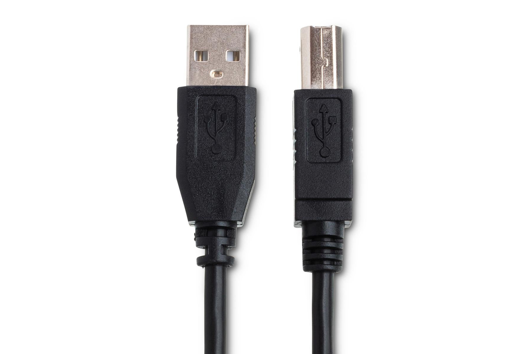 Hosa USB-200AB Type A - Type B USB 2.0 cable, Type A and Type B connectors close-up