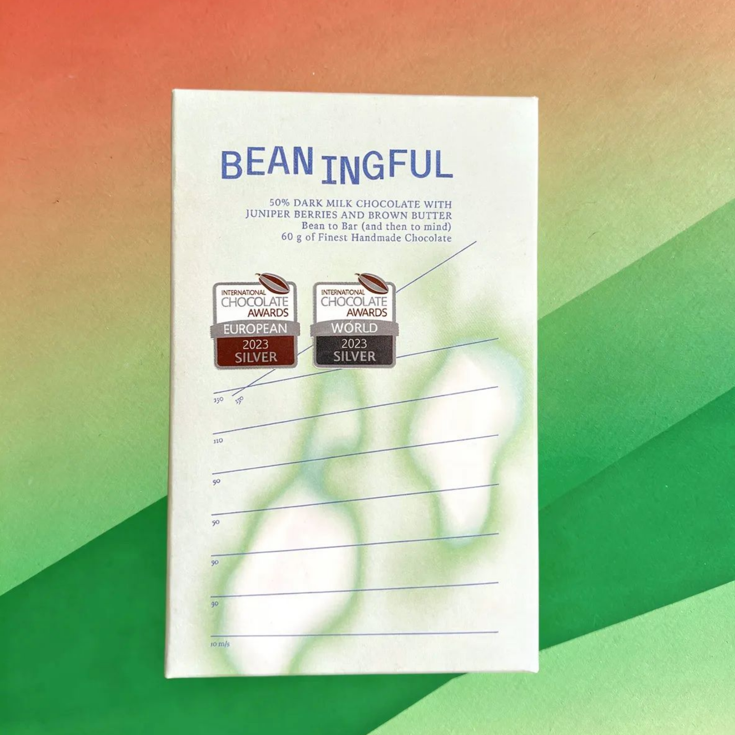 Bean-ingful chocolate packaging with awards on a colorful background