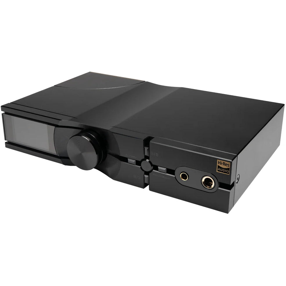 iFi Audio NEO iDSD 3 headphone amplifier and DAC with sleek black design and multiple input options, compact and modern.