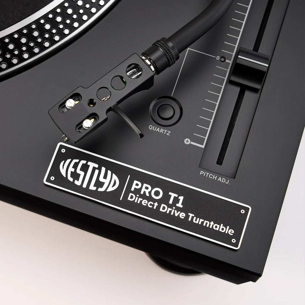 Vestlyd Vestlyd Pro T1 DJ turntables with sleek black finish and professional controls, ideal for DJs and music enthusiasts.