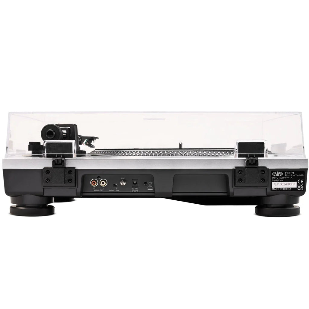 Vestlyd Vestlyd Pro T1 DJ turntables with sleek black finish and professional controls, ready for mixing and scratching.