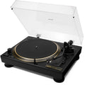 Vestlyd Vestlyd Pro T2 turntable with black finish, showing the turntable's surface, control panel, and tonearm in detail.