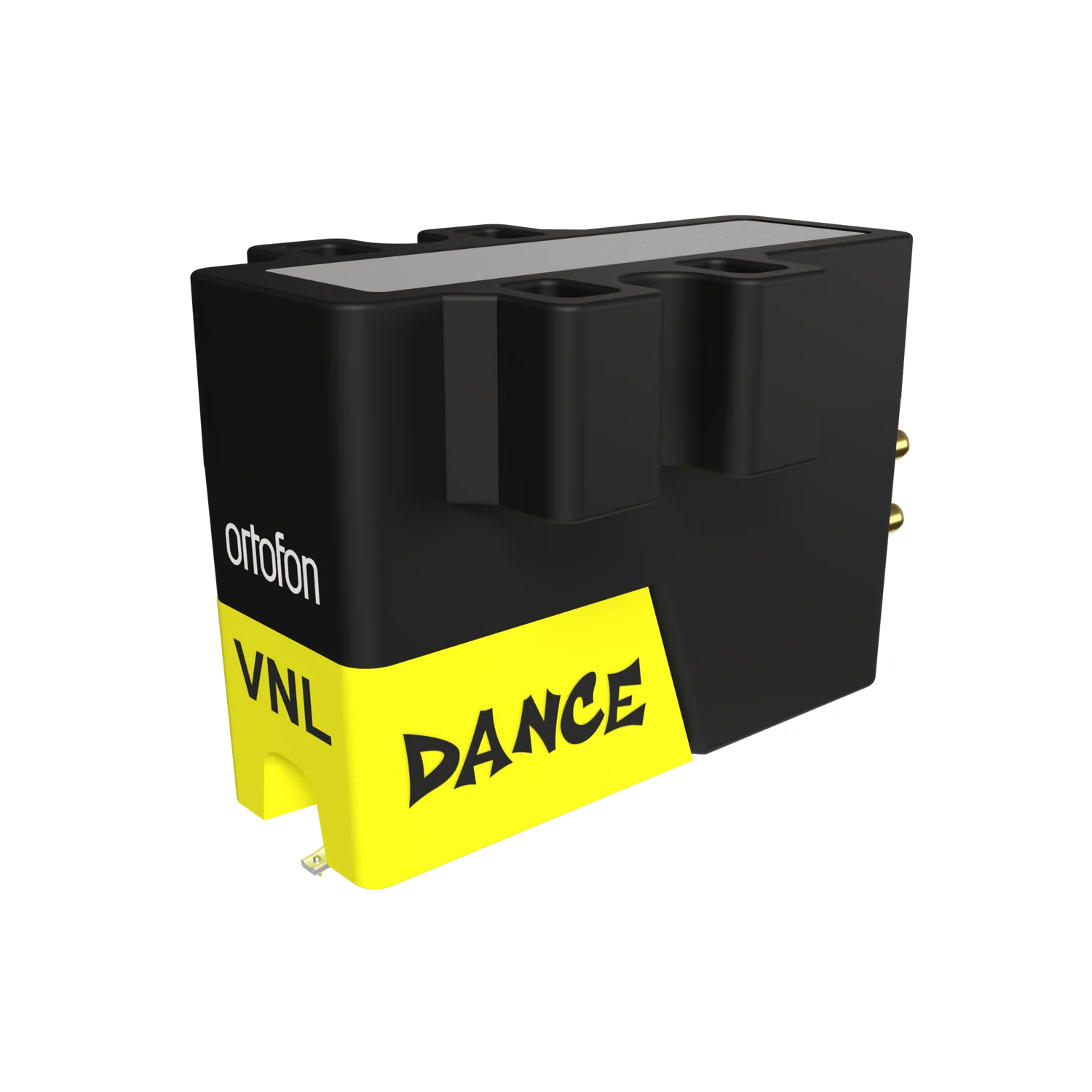 Ortofon VNL DANCE turntable cartridge mounted on a turntable, showing the stylus and cartridge body with a sleek design.