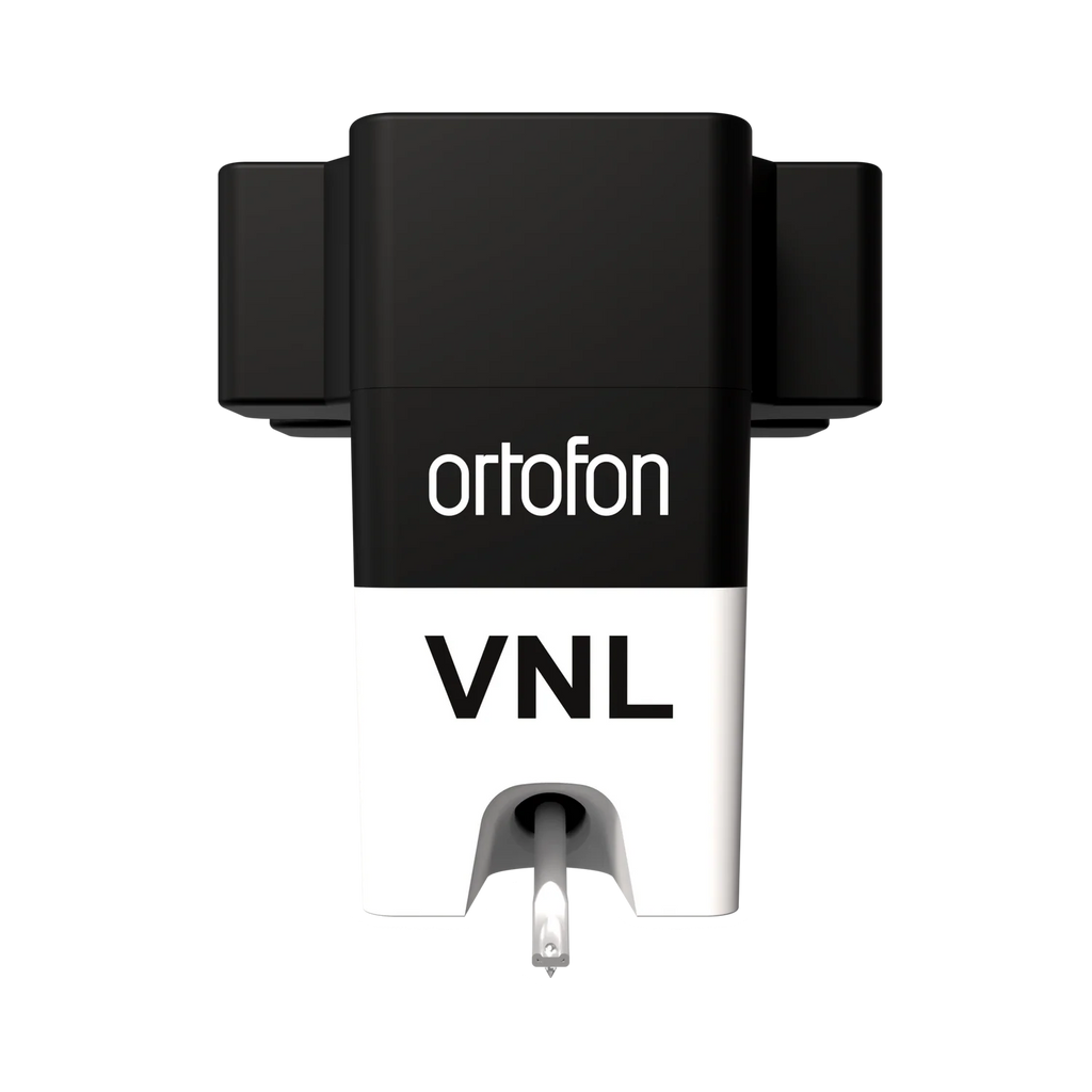 Ortofon VNL TRIX turntable cartridge with stylus, shown from the front, designed for high-quality vinyl record playback.