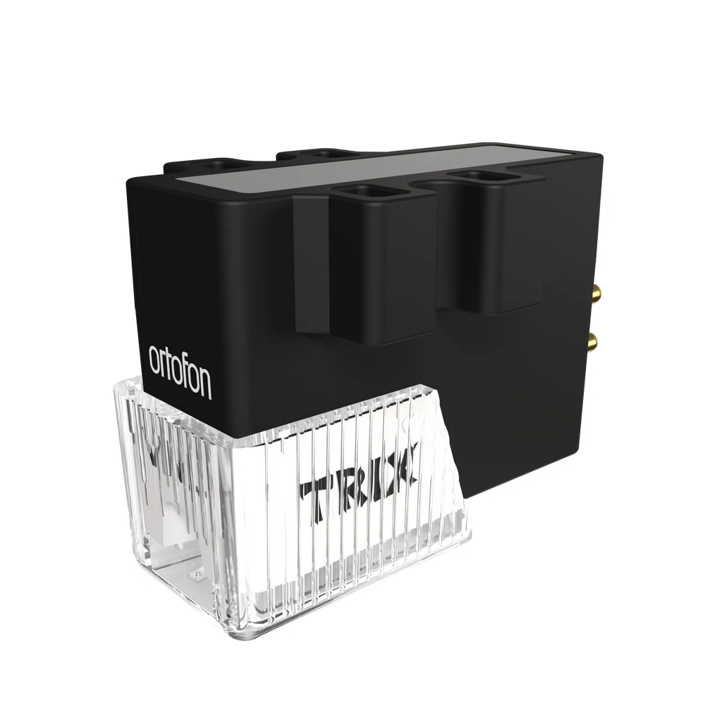 Ortofon VNL TRIX turntable cartridge with stylus guard, showcasing its sleek design and build quality for high-fidelity audio.