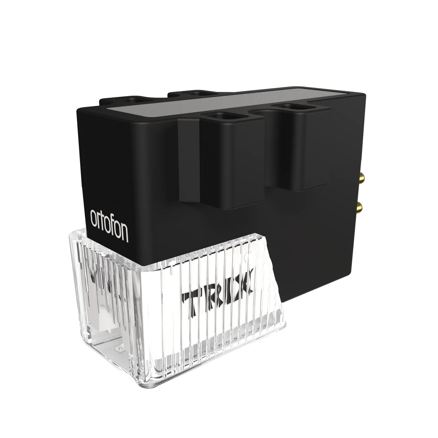 Ortofon VNL TRIX turntable cartridge with stylus guard, showcasing its sleek design and build quality for high-fidelity audio.