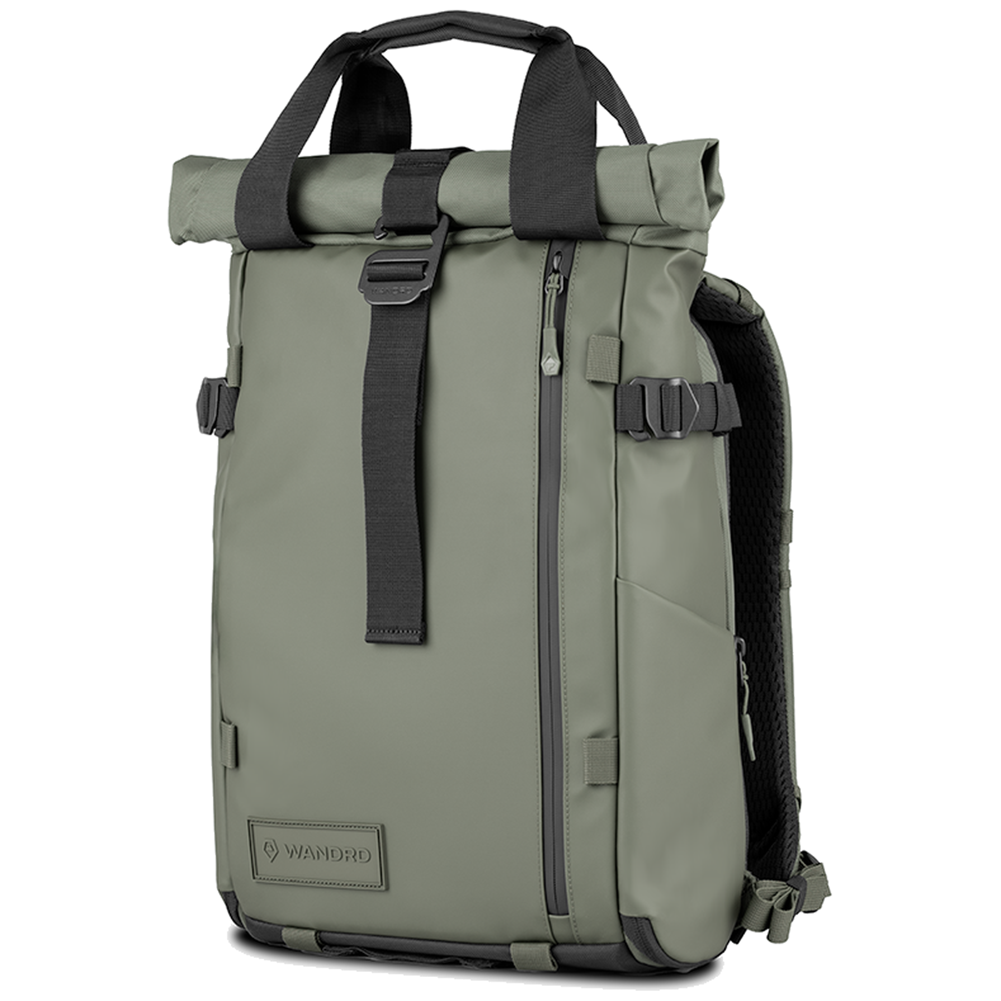 Wandrd Prvke 15L photo bundle video equipment bag in Wasatch Green, angled view showing compact design and durable material.