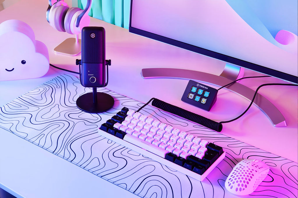 Elgato Wave:3 USB microphone with adjustable slider and sleek design, ideal for streaming and recording setups.