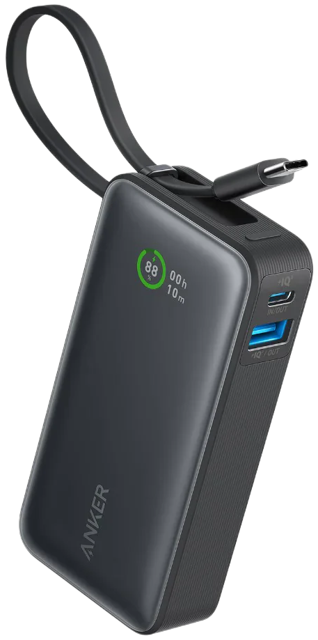 Anker Nano Power Bank (10K, Built-In USB-C Cable, Black)