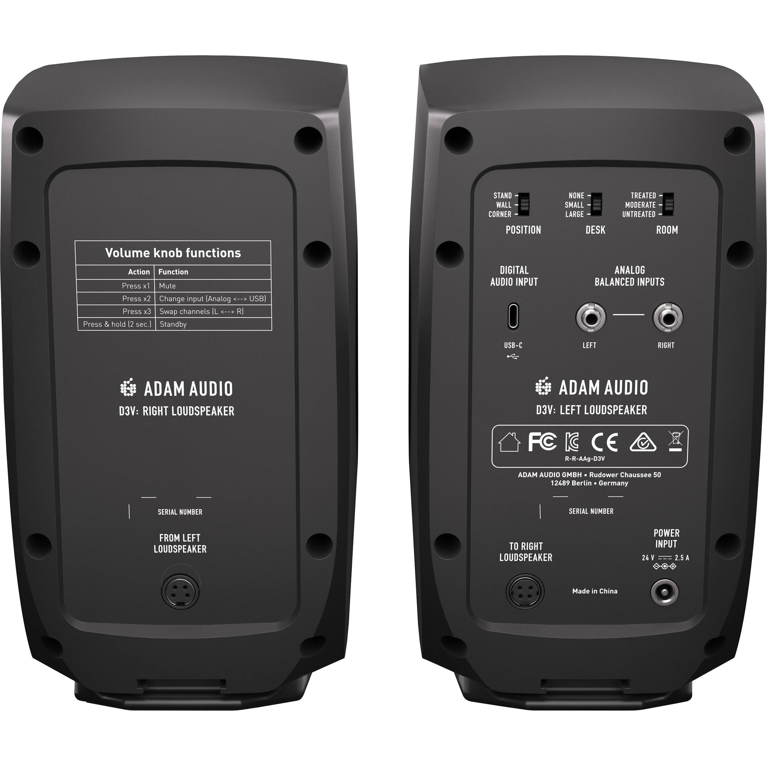Adam Audio D3V active studio monitor, in black