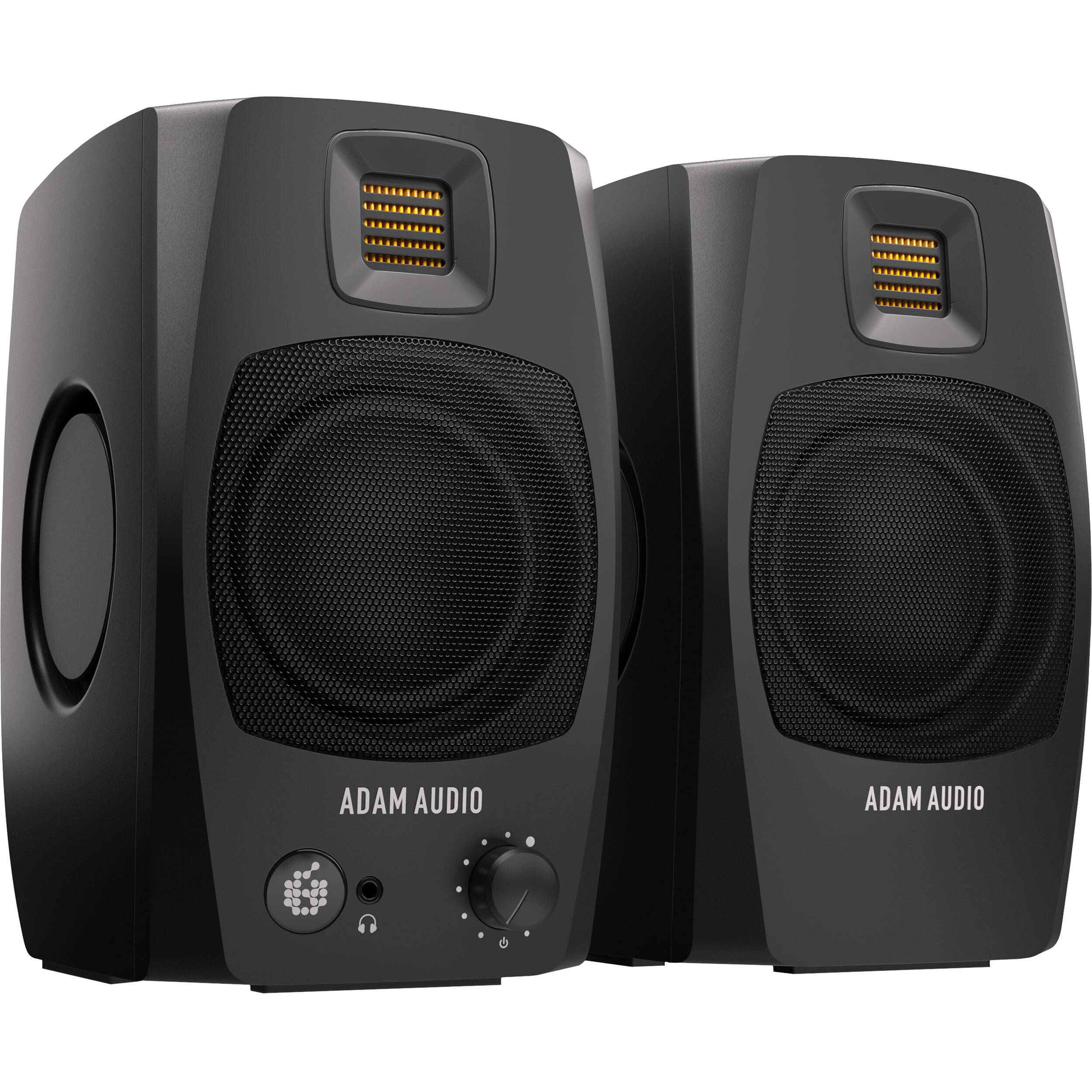 Adam Audio D3V active studio monitor, in black, front view