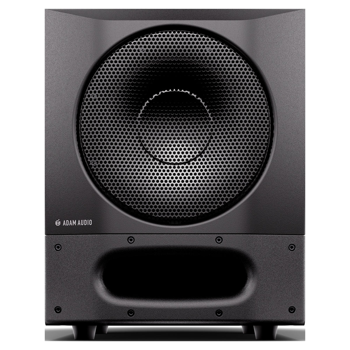 Adam Audio Sub8 PRO, front view with metal grille and front bass port