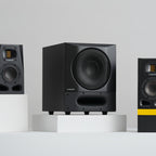 Adam Audio Sub8 PRO subwoofer with ADAM Audio A Series monitors in a studio setup