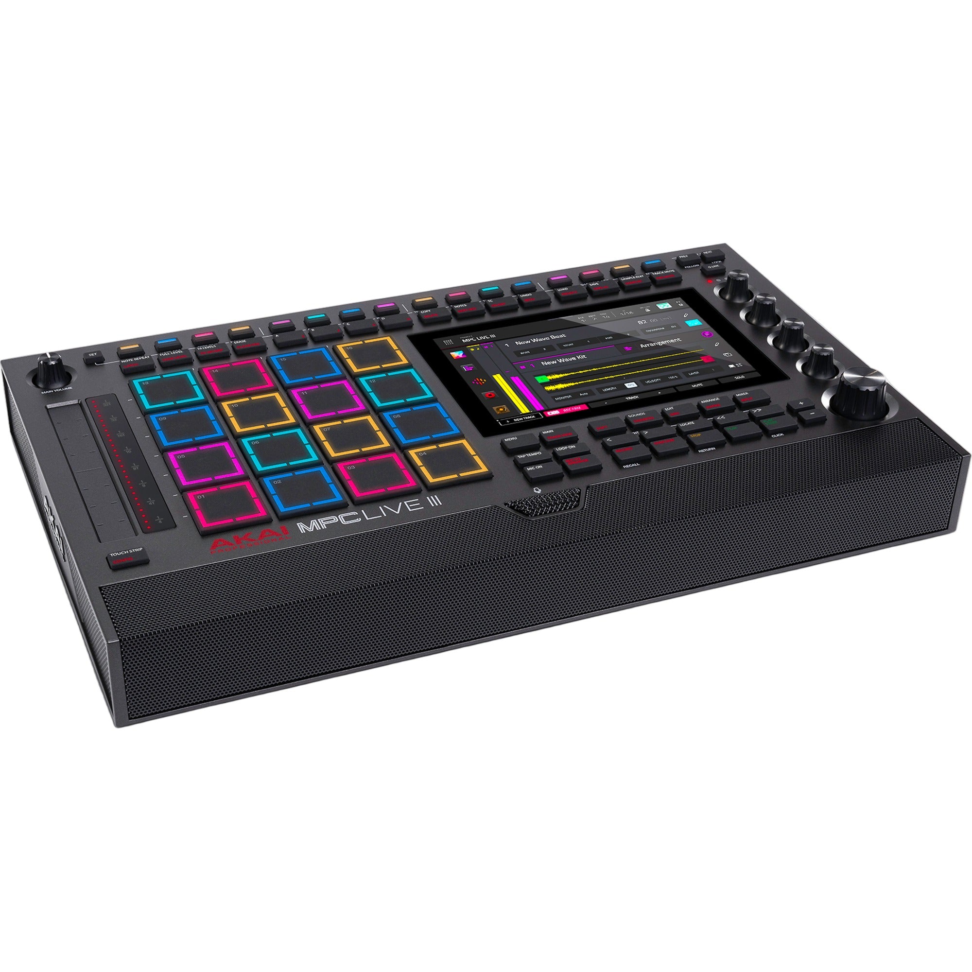 Akai Professional MPC Live III drum machine and sampler with touchscreen interface and portable design.