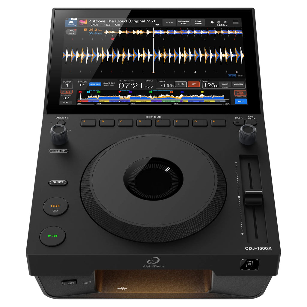 AlphaTheta CDJ-1500X, front three-quarter view on white background