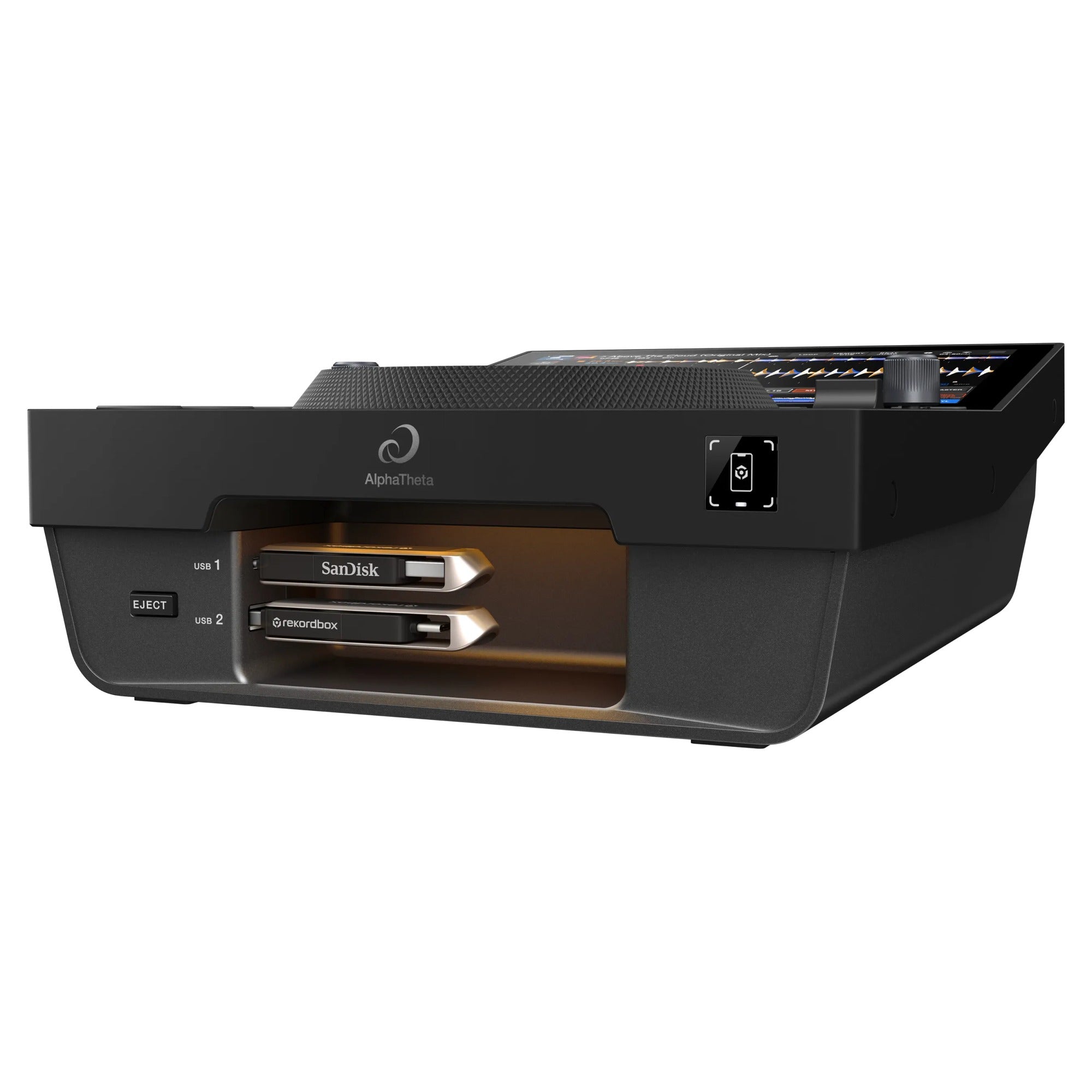 AlphaTheta CDJ-1500X, illuminated USB media bay on white background