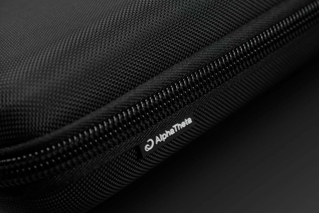 Close-up of AlphaTheta DJC-FLX2 DJ hard case for DDJ-FLX2, showing durable black exterior and secure zipper closure.