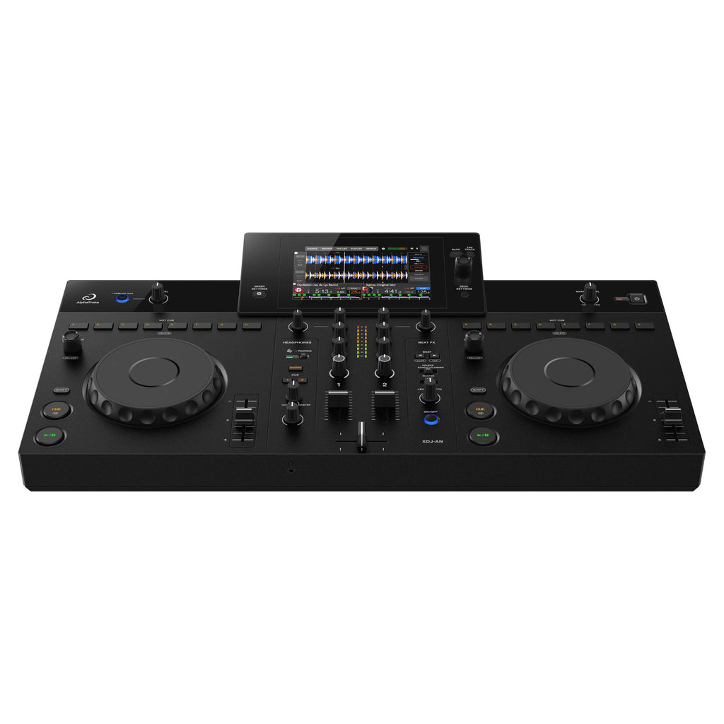 AlphaTheta XDJ-AN, front view with 7-inch touchscreen on white background