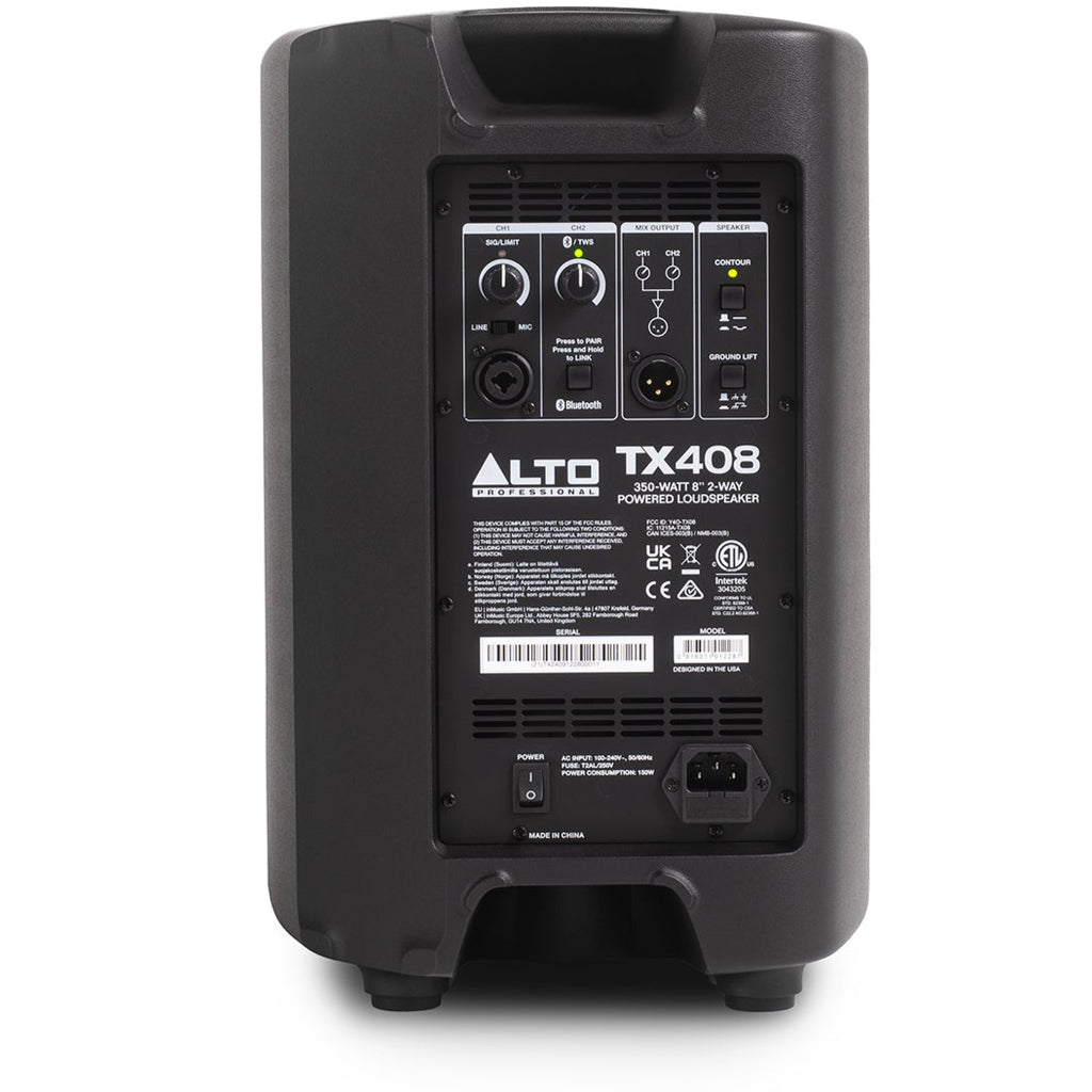 Alto Professional TX408 active PA loudspeaker, rear panel and connections