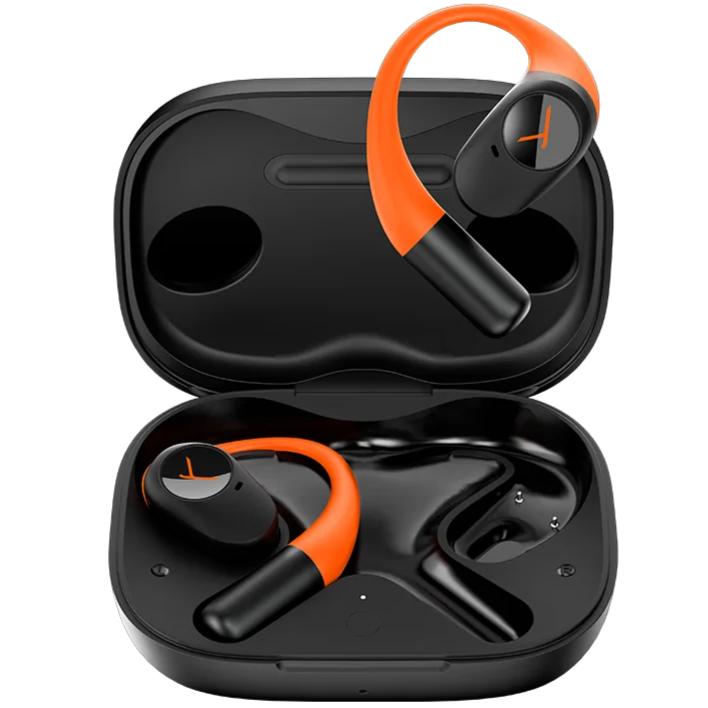 Beyerdynamic Amiron 200 wireless in-ear headphones with open-ear design, transparent ear tips, and sleek black finish.
