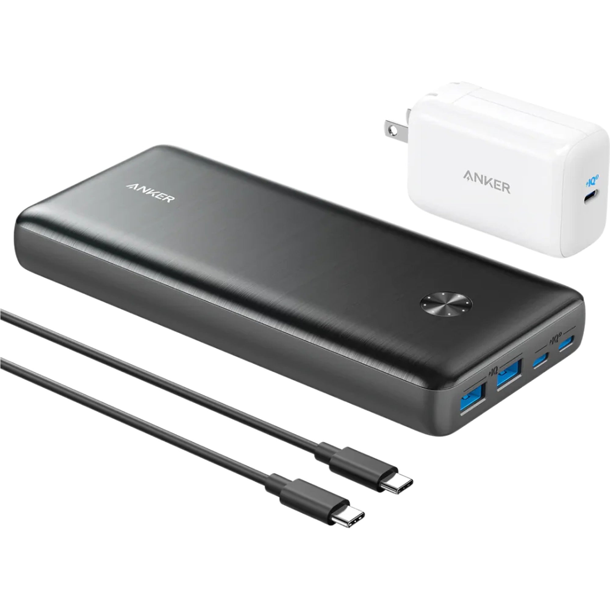 Anker PowerCore III 25600mAh black portable power bank with multiple charging ports for smartphones and devices.