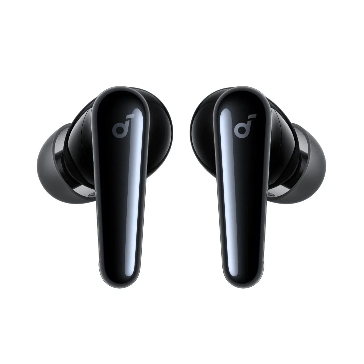 Wireless in-ear headphones by Soundcore Liberty 4 Pro with sleek black design and compact charging case.