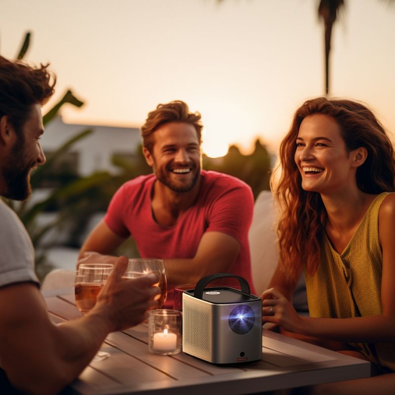 Nebula Mars 3 Air projector shown in a modern home setting, highlighting its sleek design and compact size.