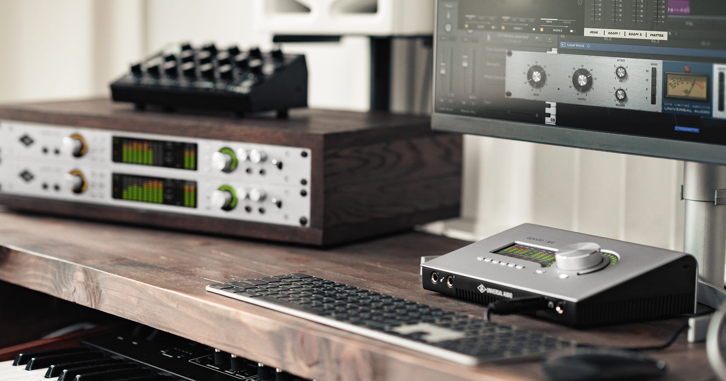 Universal Audio Apollo X4 Gen 2 audio interface with multiple input and output ports, featuring sleek design and professional controls.