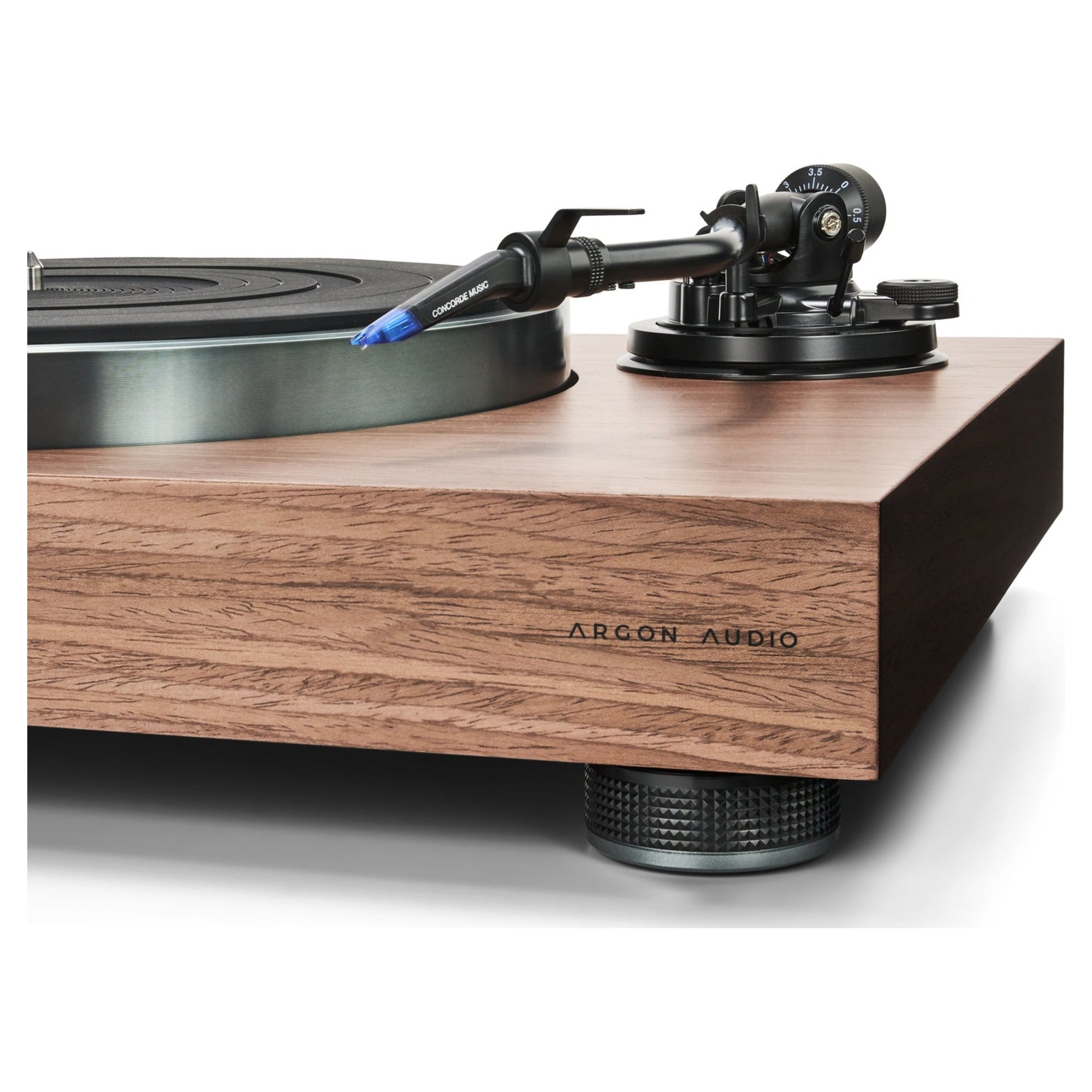 Argon Audio AURORA walnut, tonearm and rear detail