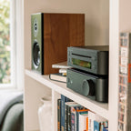 Argon Audio CD1 Black stacked with an Argon Audio SA1 MK2 amplifier on a living room shelf
