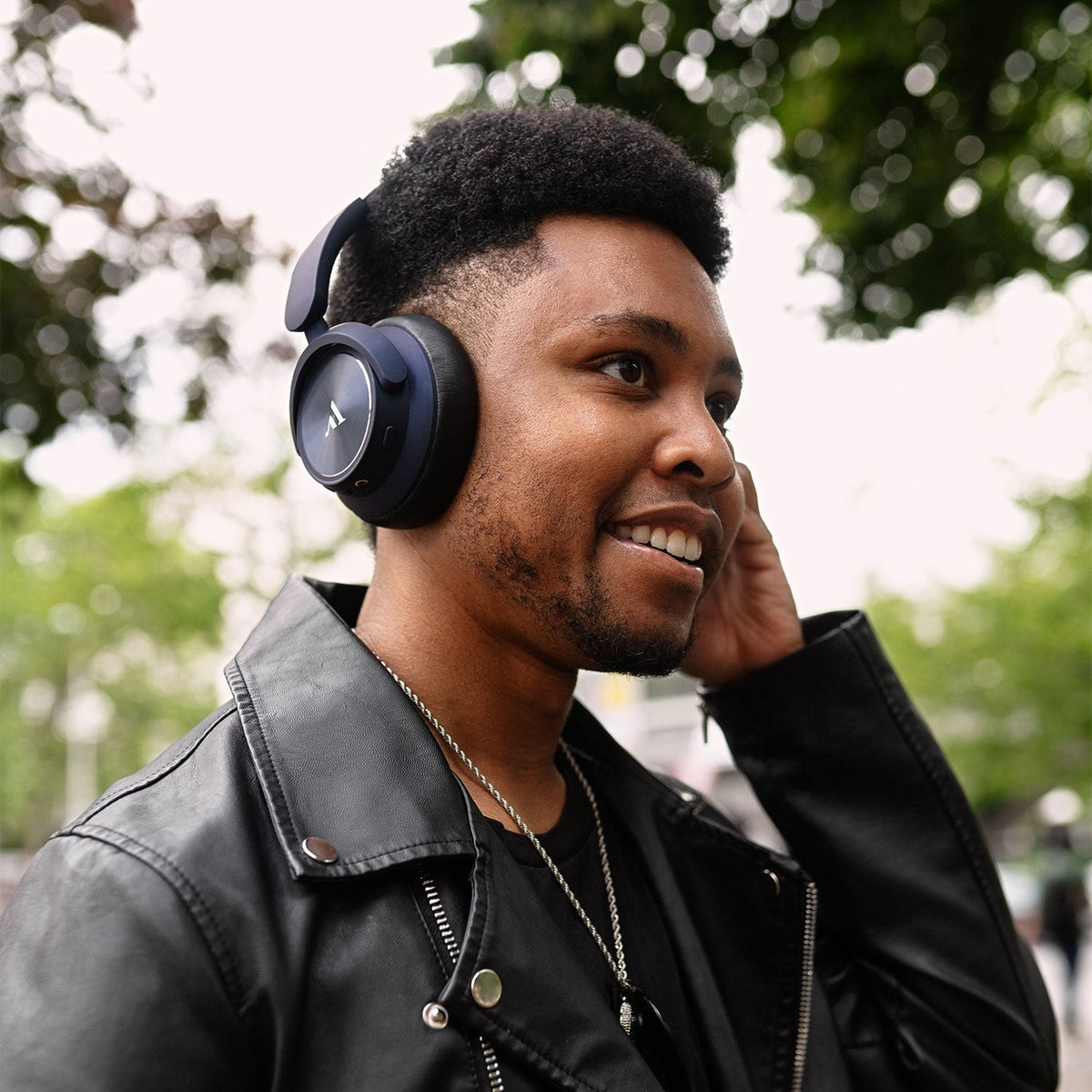 Argon Audio Quiet Storm Blue worn outdoors