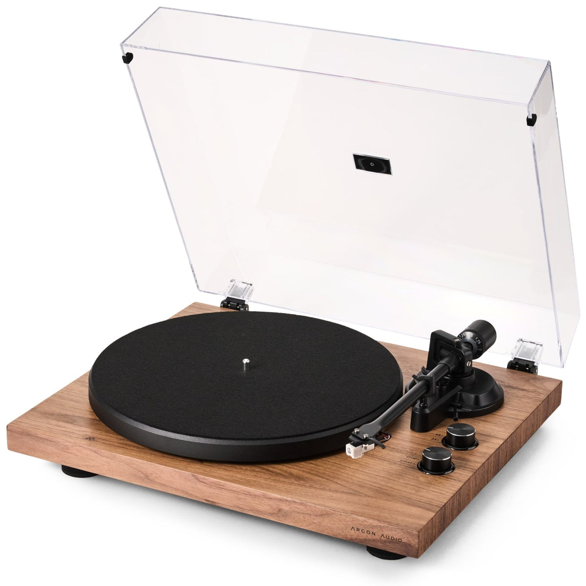 Argon Audio TT MK2 turntable in Walnut, dust cover open