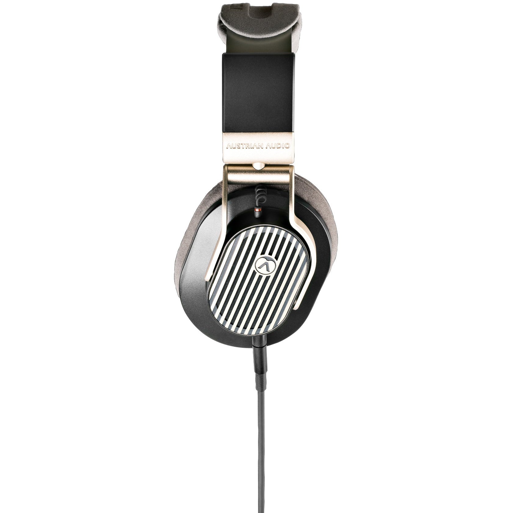 Austrian Audio The Arranger wired headphones with over-ear design, black ear cups, and adjustable headband, showing comfort and style.