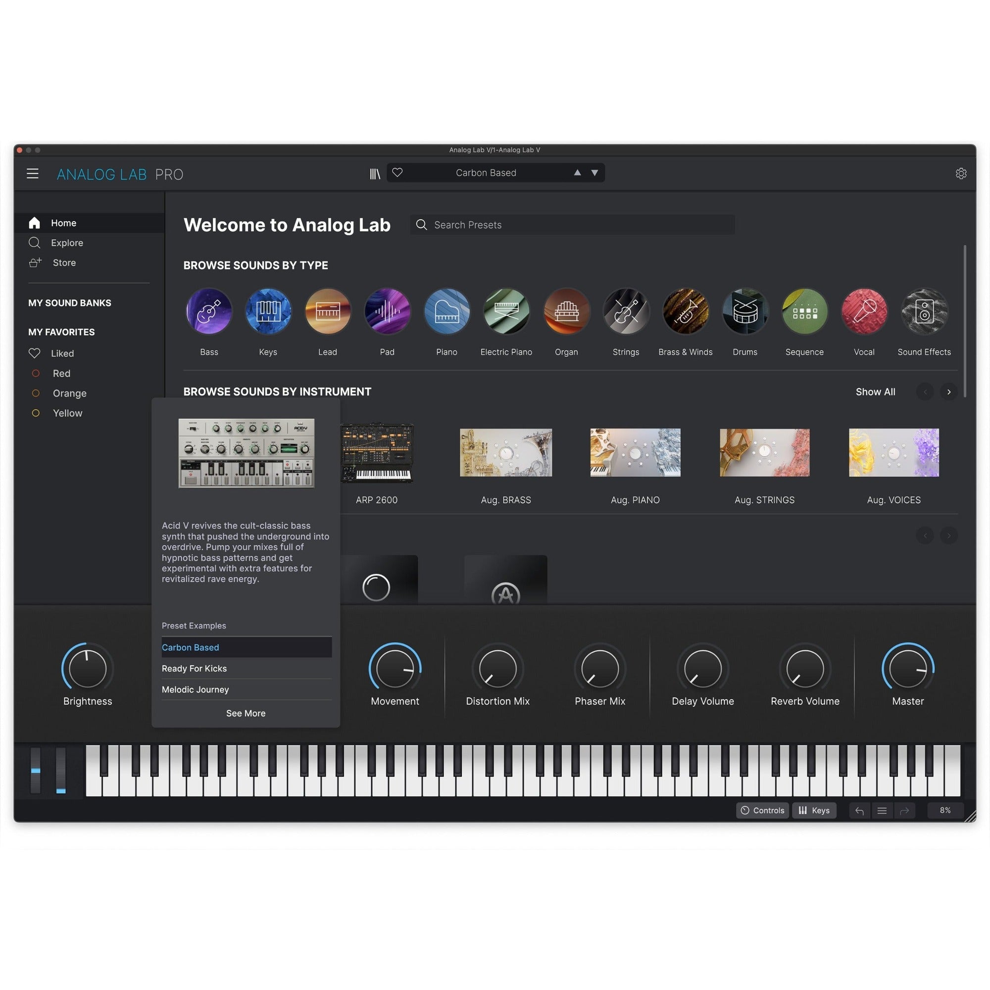 Arturia Analog Lab Pro music production software interface displaying a variety of virtual instruments and sound controls.