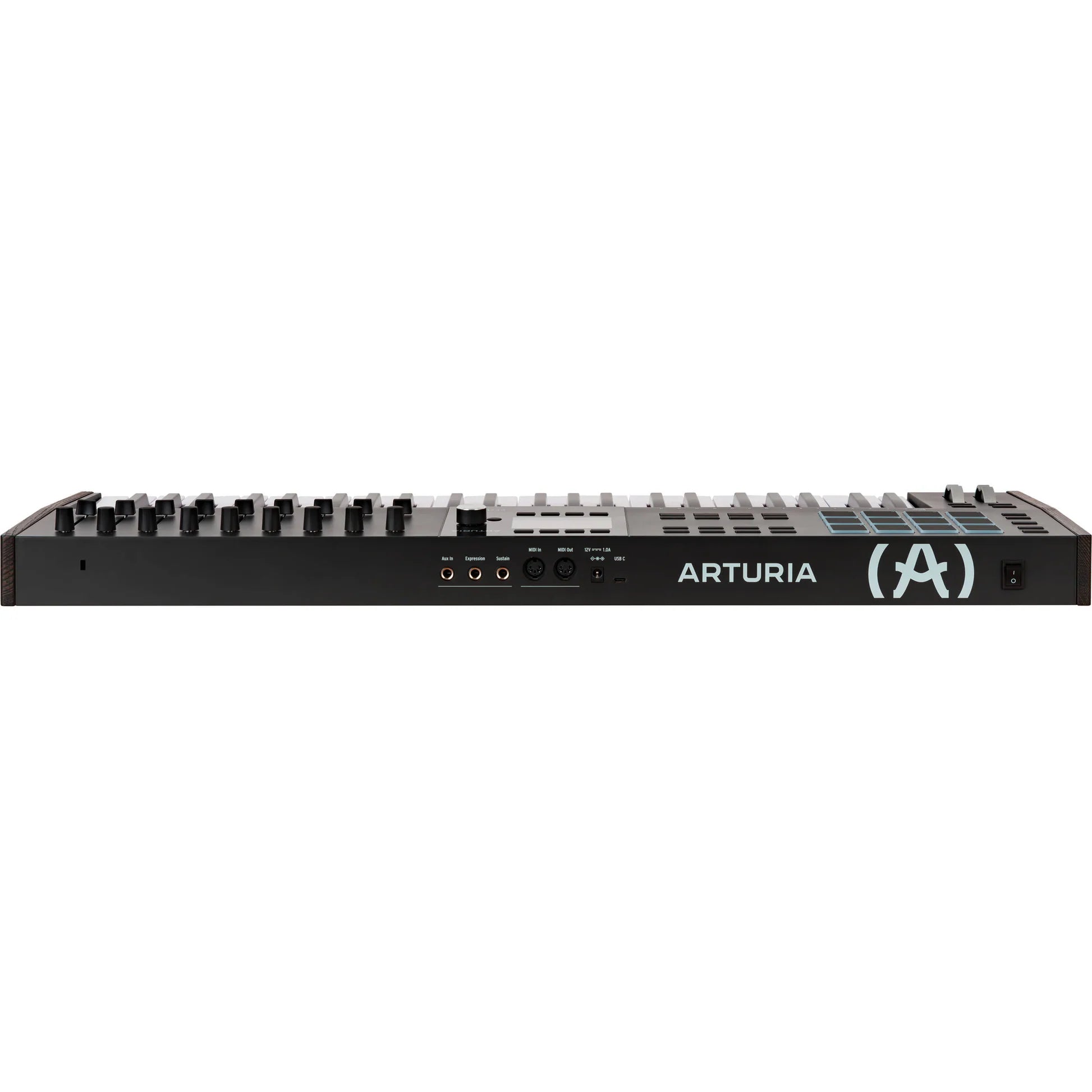 Arturia KeyLab 49 MK3 MIDI keyboard in black finish, rear view with connectivity