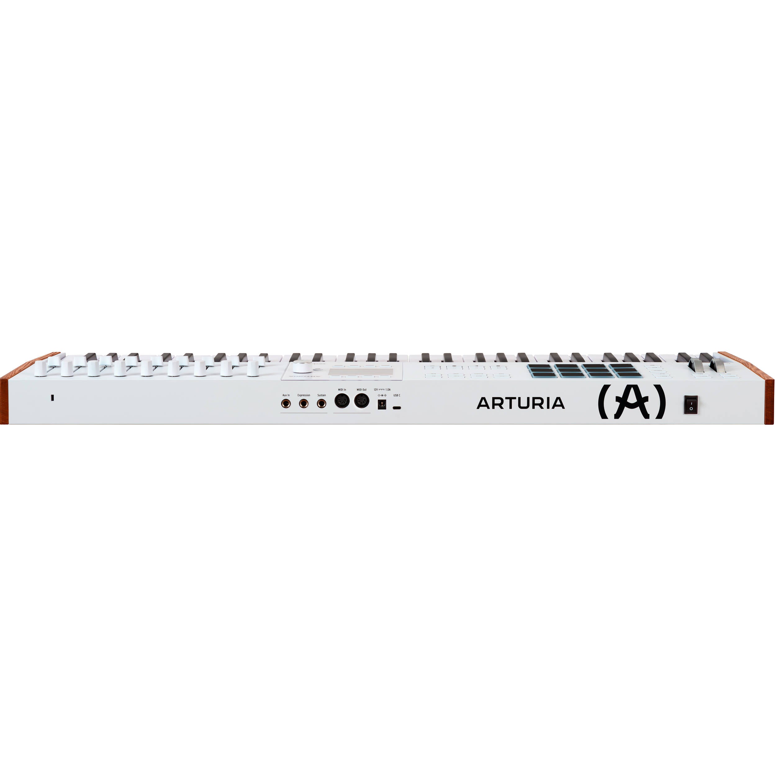 Arturia KeyLab 61 MK3 MIDI keyboard in white finish, rear view with connectivity