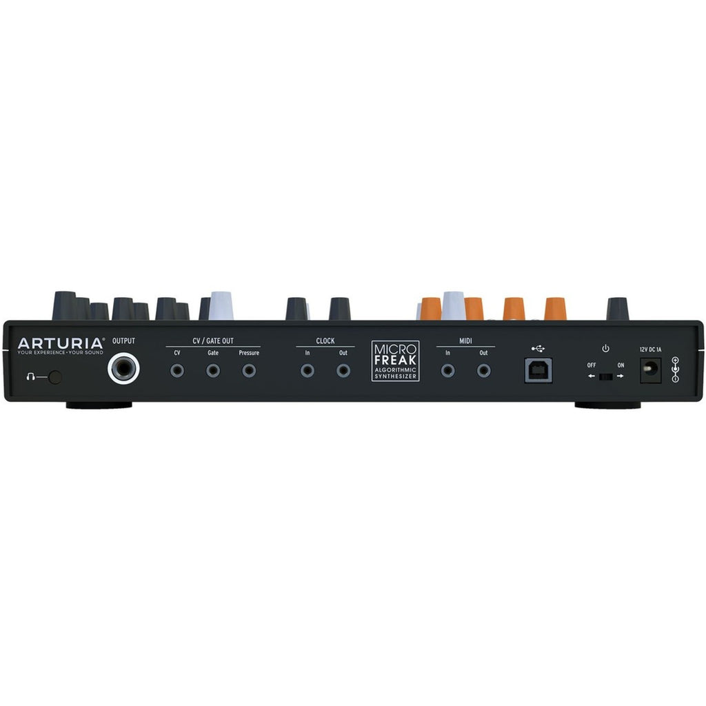 Arturia Microfreak synthesizer, rear view showing connection ports