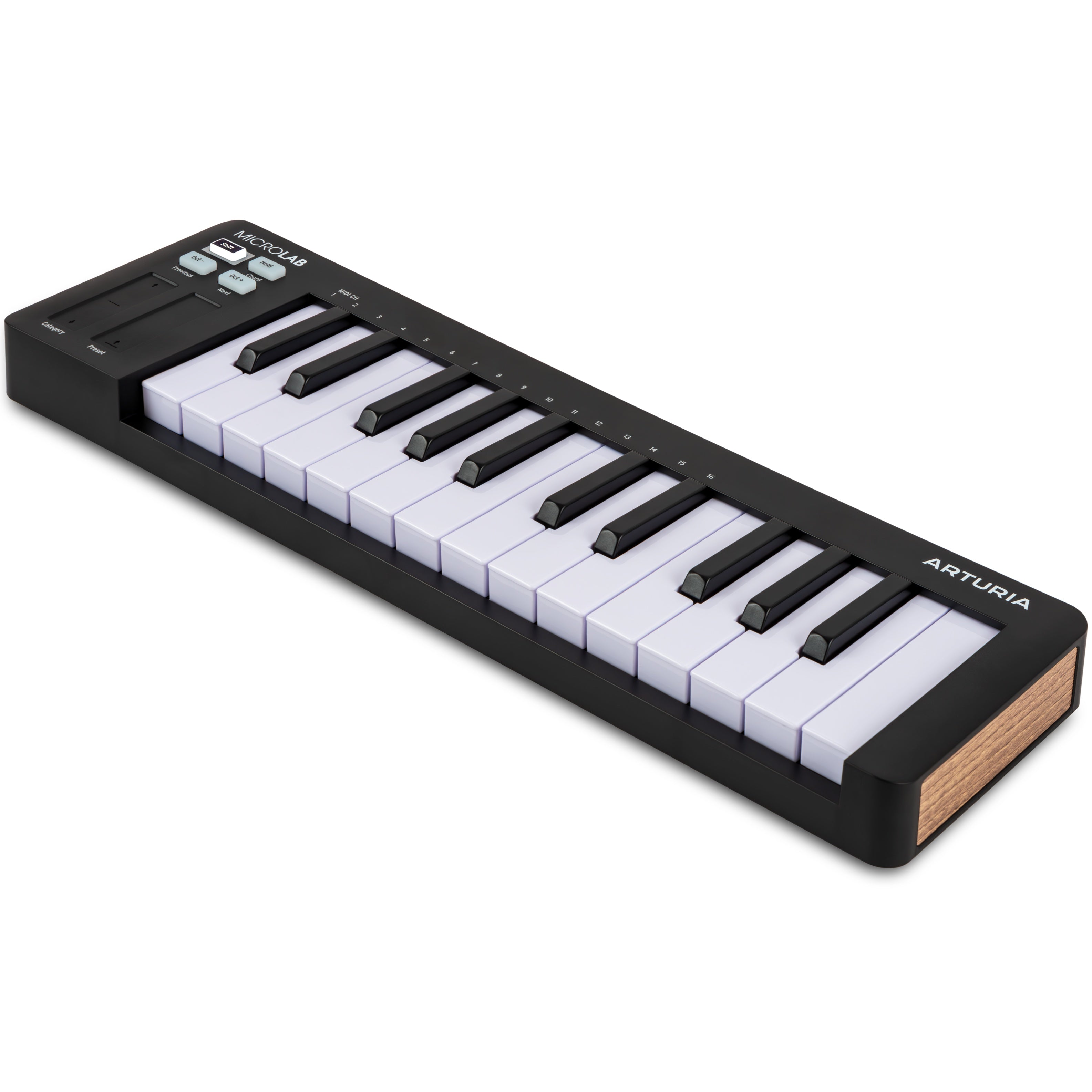 Arturia MicroLab MK3 MIDI keyboard controller, black, angled view