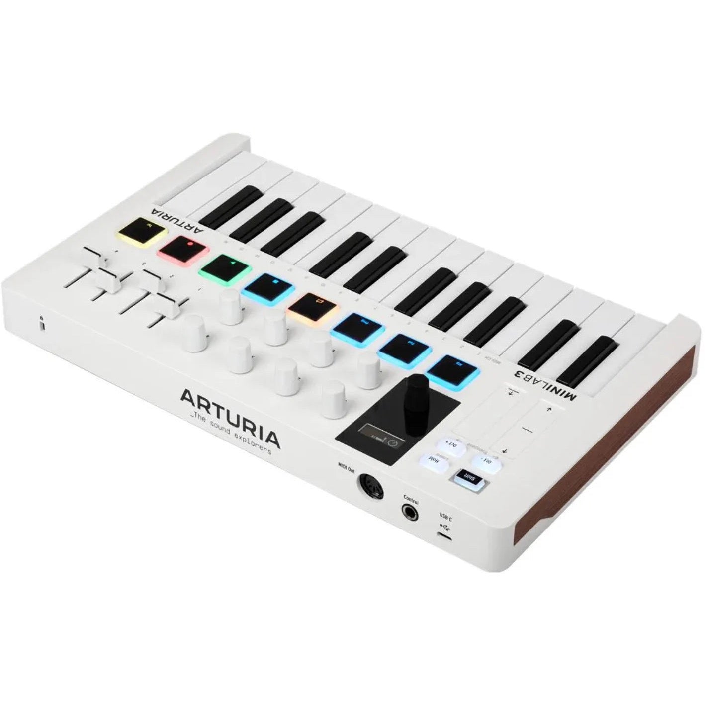Arturia MiniLab 3 MIDI keyboard, in black, rear view