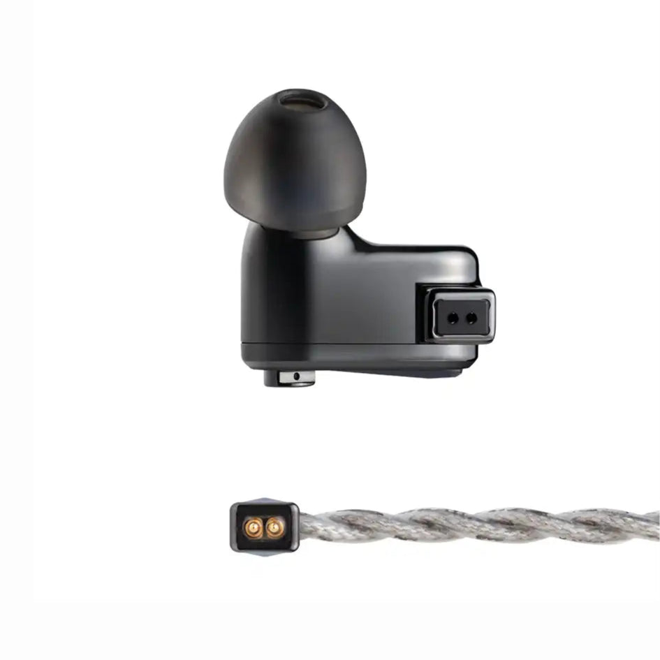 Astell&Kern XIO wired in-ear headphones with sleek black design and premium ear tips, showcased from a side angle.