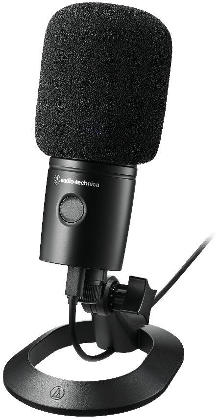 Audio Technica AT8178 microphone windscreen and deadcat with AT2020USBX microphone for wind noise reduction and audio clarity.